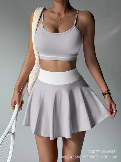 Fitness Yoga Set Women Tracksuit Gym Clothes Sports Bra 2 Piece Workout Sets Outfit Short Skirt Quick Drying Sportswear