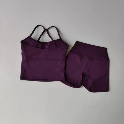Fitness Gym Set Women 2 Piece Sets Halter Neck Tank Tops High Waist Scrunch Seamless Shorts Sport Suit Sportswear Workout Set