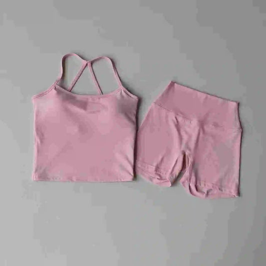 Fitness Gym Set Women 2 Piece Sets Halter Neck Tank Tops High Waist Scrunch Seamless Shorts Sport Suit Sportswear Workout Set