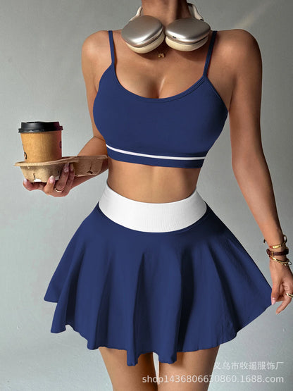 Fitness Yoga Set Women Tracksuit Gym Clothes Sports Bra 2 Piece Workout Sets Outfit Short Skirt Quick Drying Sportswear
