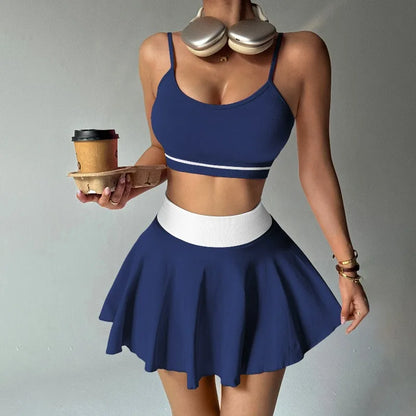 Fitness Yoga Set Women Tracksuit Gym Clothes Sports Bra 2 Piece Workout Sets Outfit Short Skirt Quick Drying Sportswear