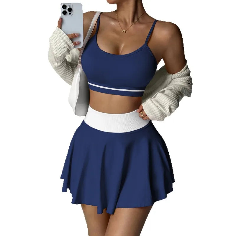 Fitness Yoga Set Women Tracksuit Gym Clothes Sports Bra 2 Piece Workout Sets Outfit Short Skirt Quick Drying Sportswear