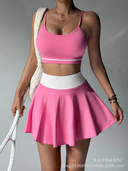 Fitness Yoga Set Women Tracksuit Gym Clothes Sports Bra 2 Piece Workout Sets Outfit Short Skirt Quick Drying Sportswear