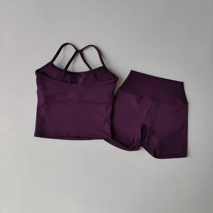 Fitness Gym Set Women 2 Piece Sets Halter Neck Tank Tops High Waist Scrunch Seamless Shorts Sport Suit Sportswear Workout Set
